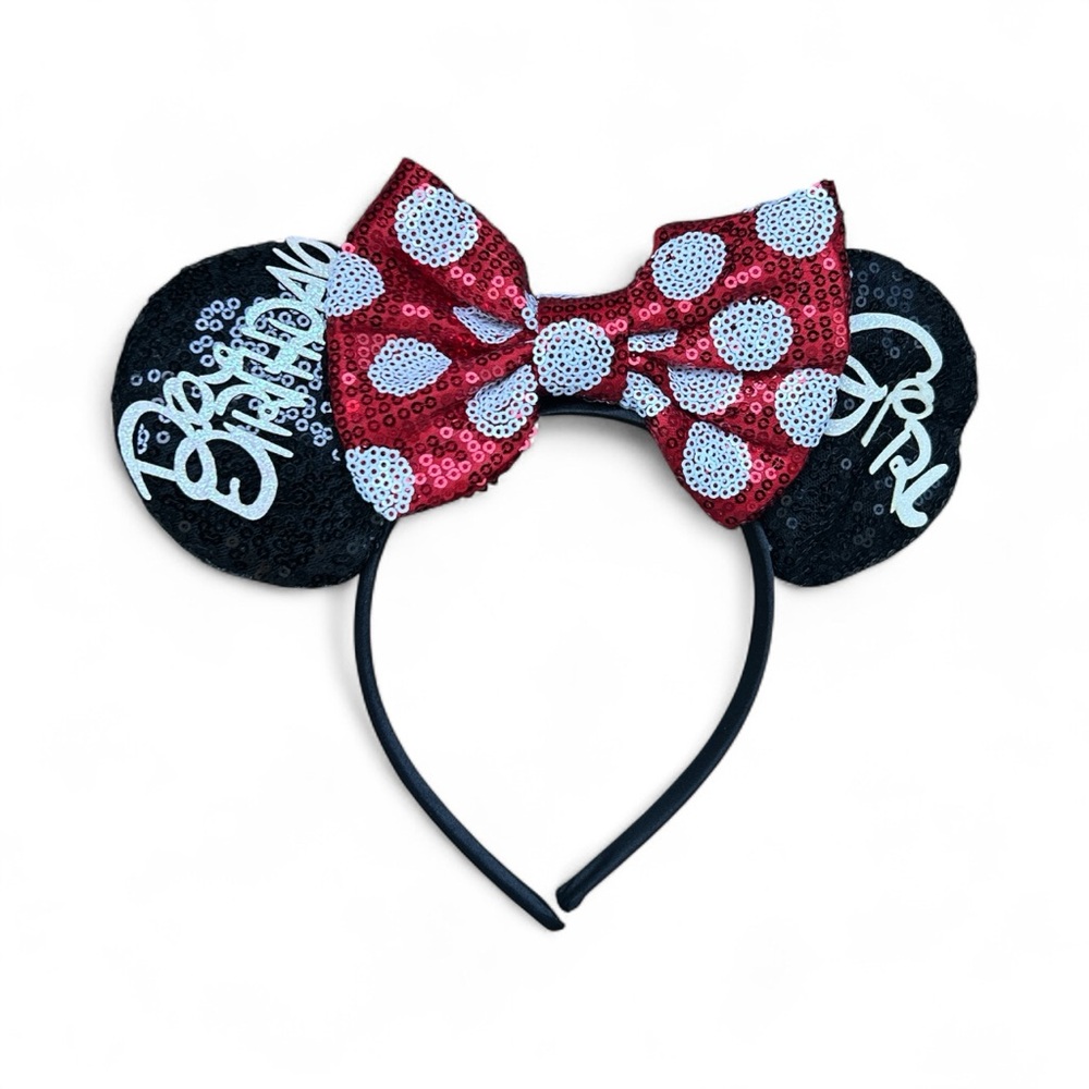 Minnie Mouse Birthday Girl Red and Black Polka Dot Sequin Headband